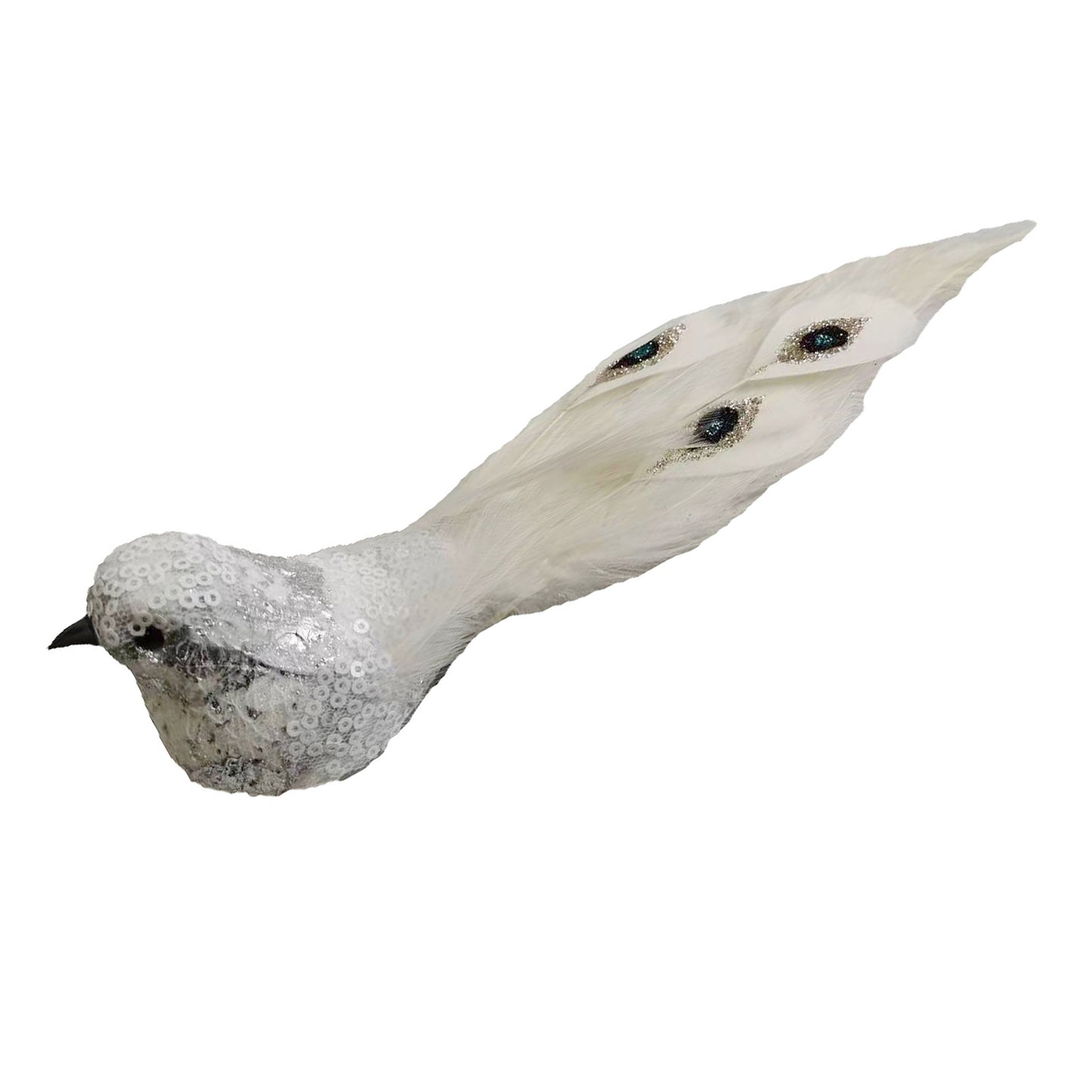 Clip on Bird Jewel Tail White