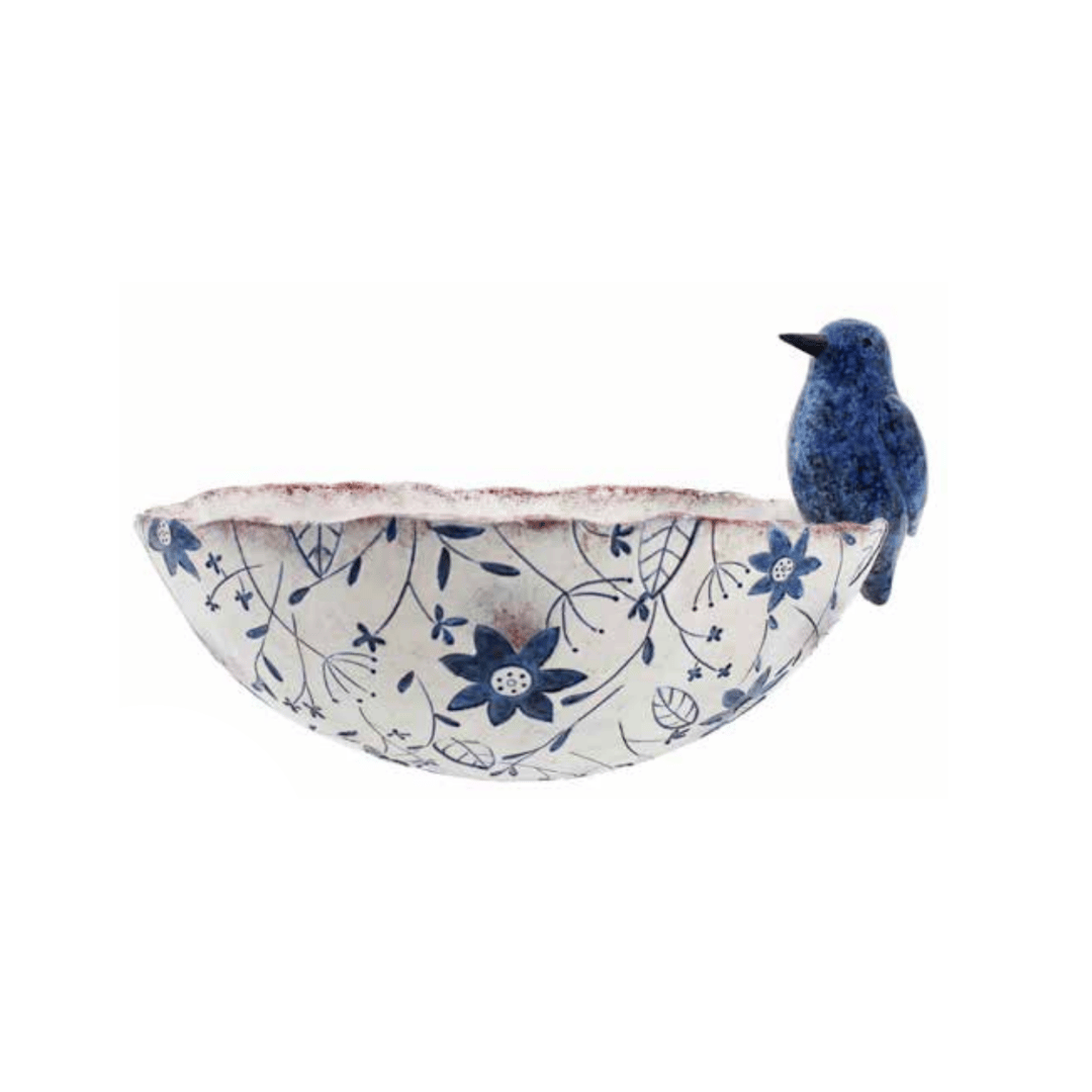 Blue Patterned Wall Pot with Bird