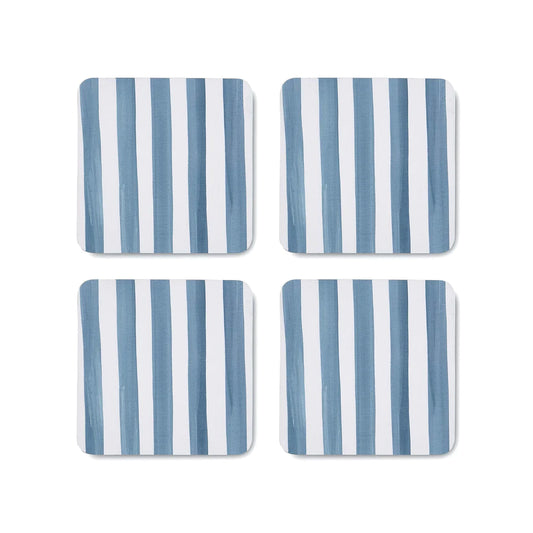 Taylor Stripe Blue Square Coaster Set 4