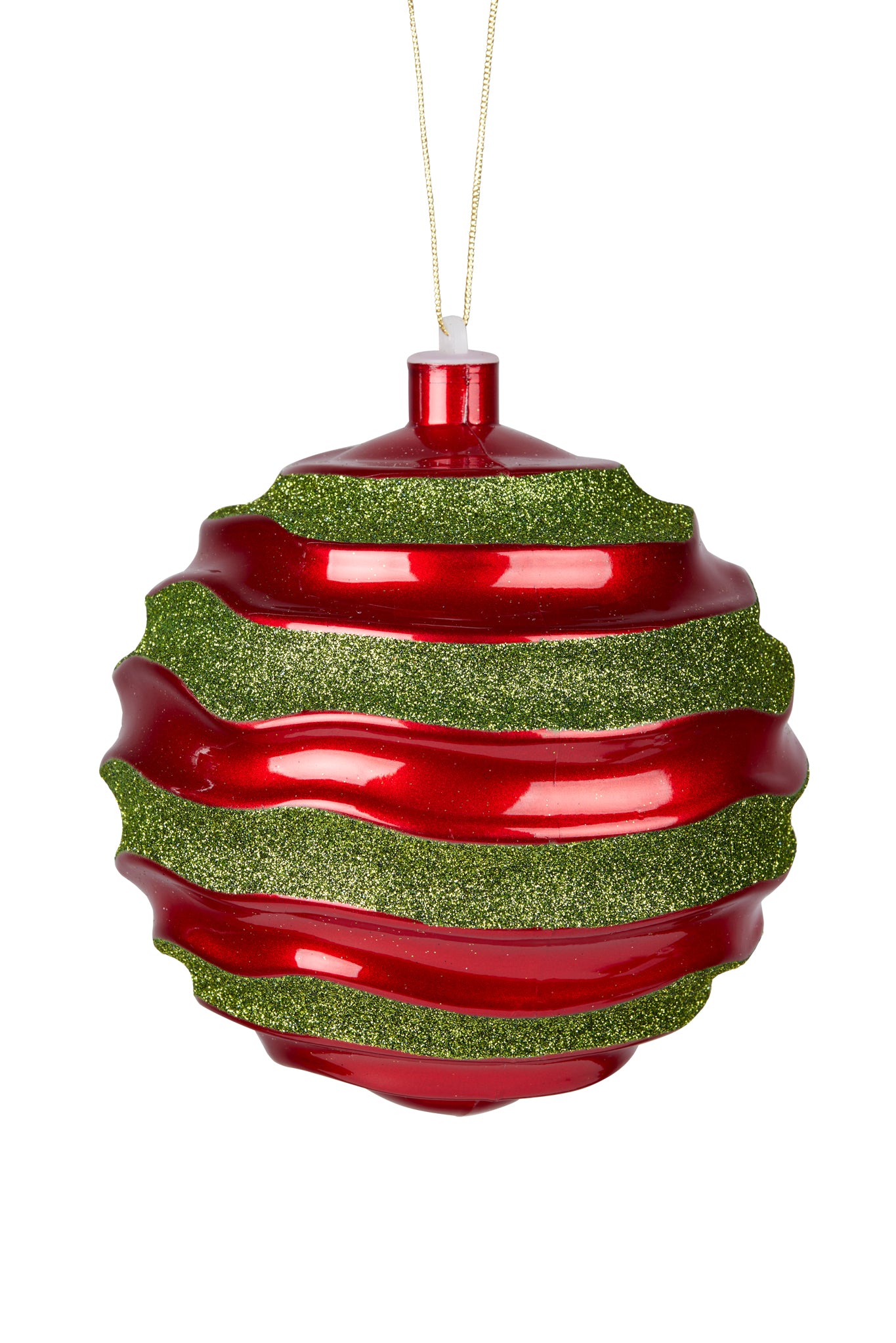 Red and Green Wavy Bauble 15cm
