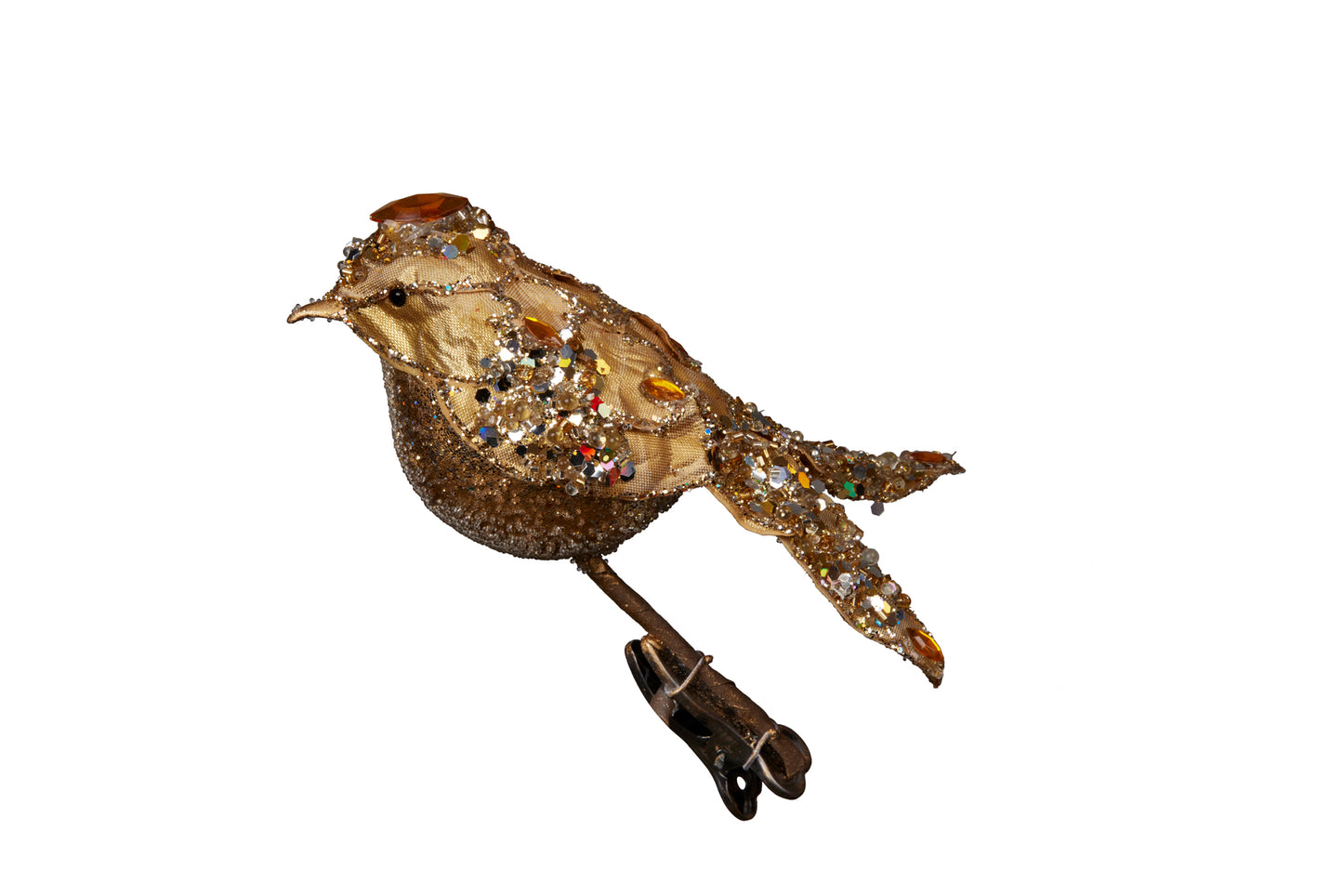 Soft Gold Jewelled Bird Clip on 15cm