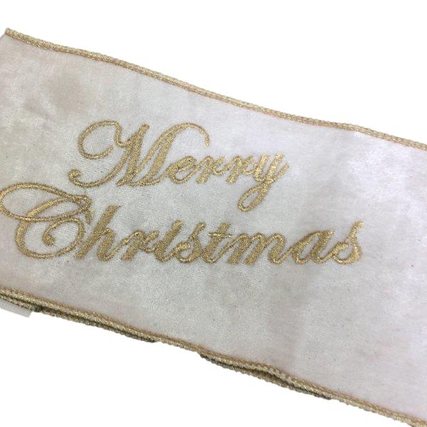 White Velvet Merry Christmas Ribbon