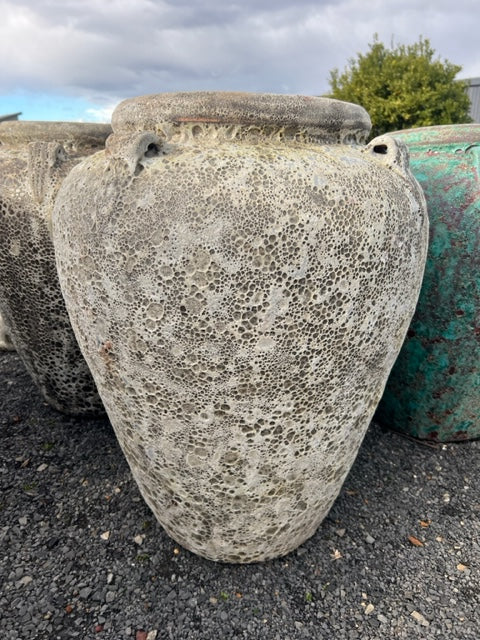 Lava Rock Handle Urn Off White Glaze