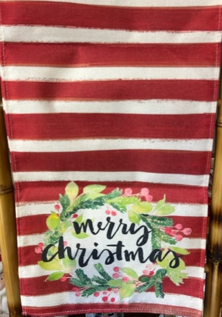Merry Christmas Red Stripe Table Runner