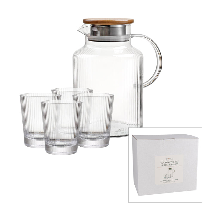 Todd Clear Water Jug and 4 Glasses