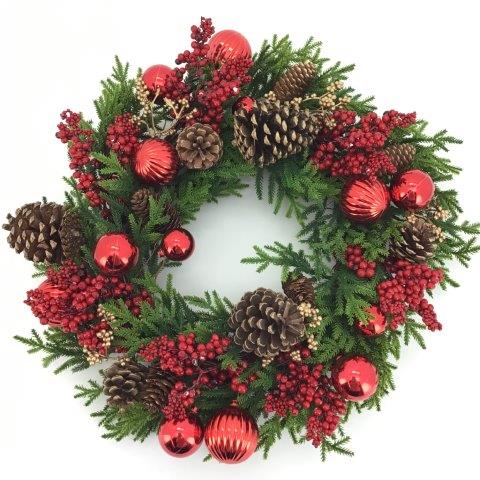 Red Bauble Wreath 55cm
