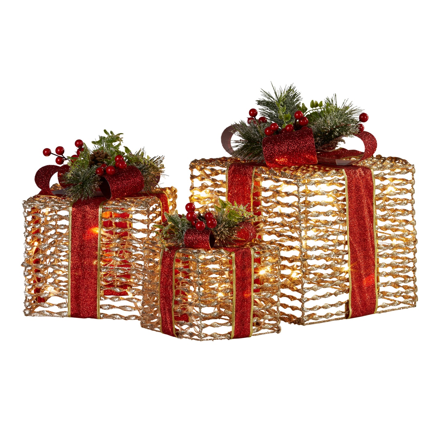 Champagne Gift Boxes Set 3 Gold Bows