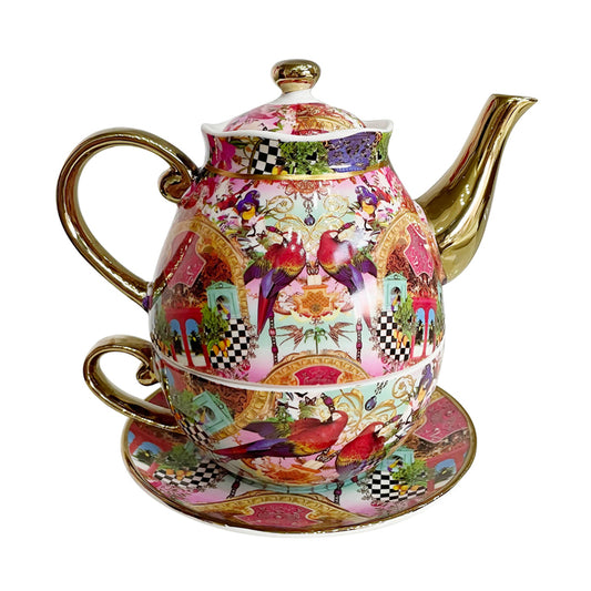 Milano China Tea for One Gold Red Parrot