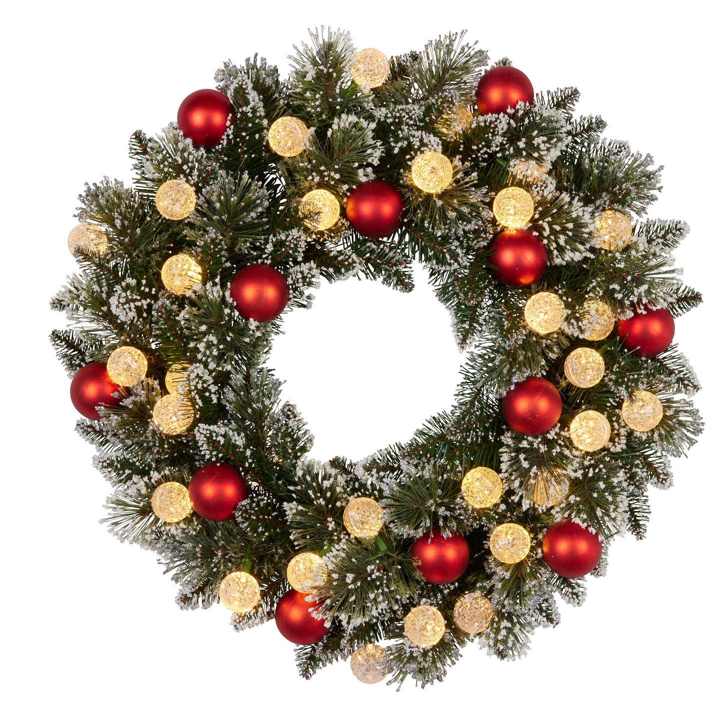 Snowy Bristle Wreath with Lights 61cm