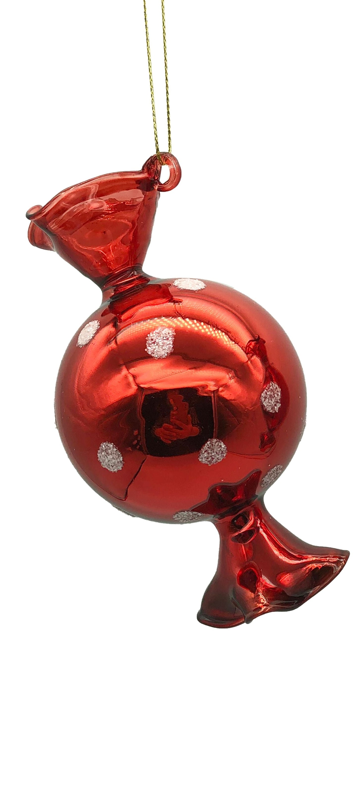 Glass Red White Lolly Bauble 1
