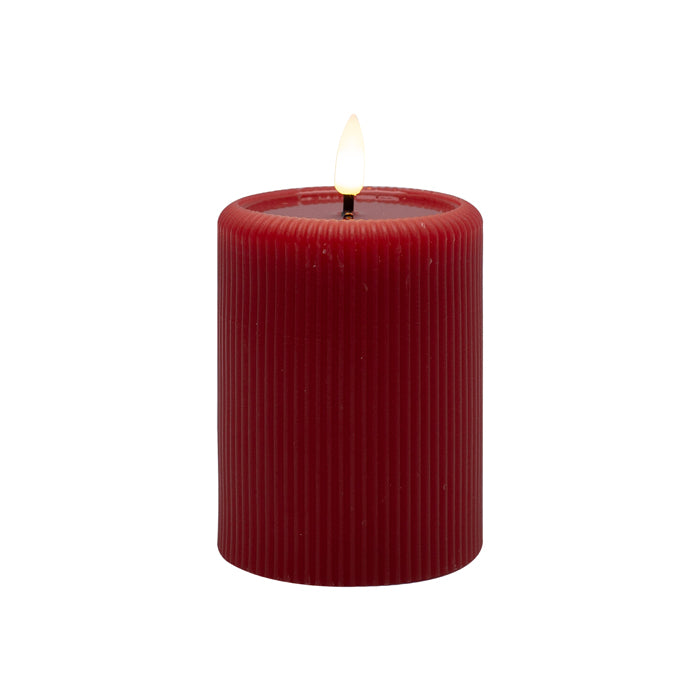 Aura Led Ribbed Candle Red Medium