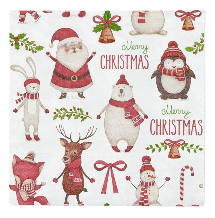 Xmas Crew 20pk Napkin Wht/Red