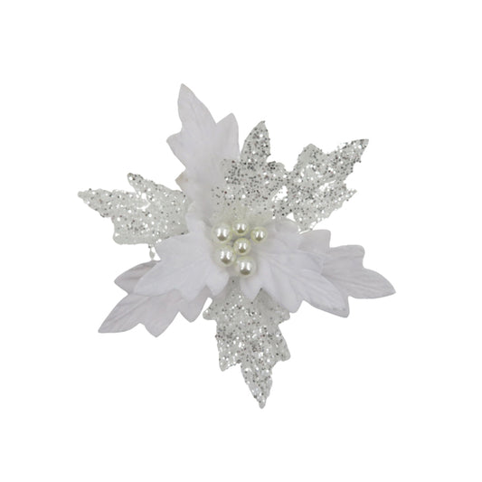 Poinsettia White Ice Petals clip on