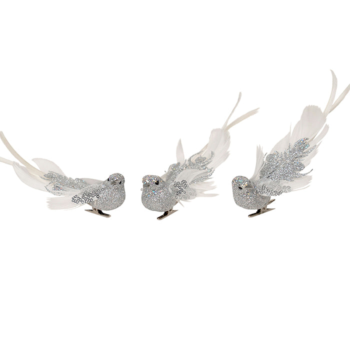 Silver Bird White Wings Clip