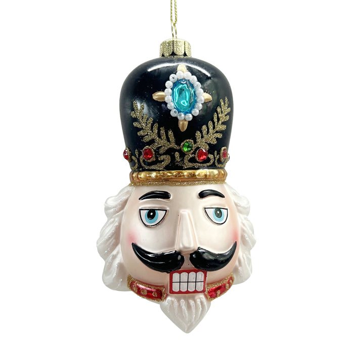 Glass Nutcracker Head Ornament Black