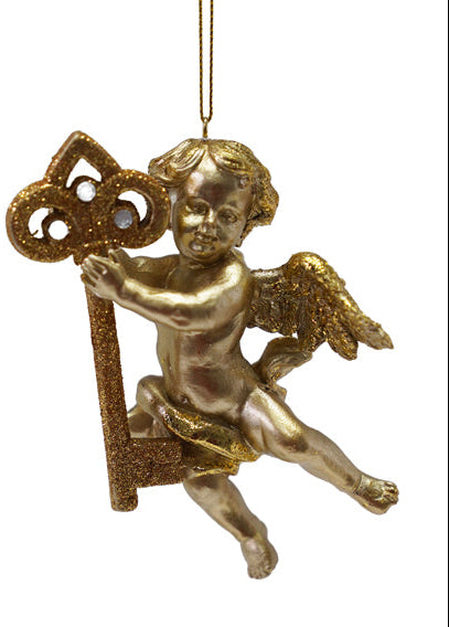 Gold Resin Cherub with Key 2