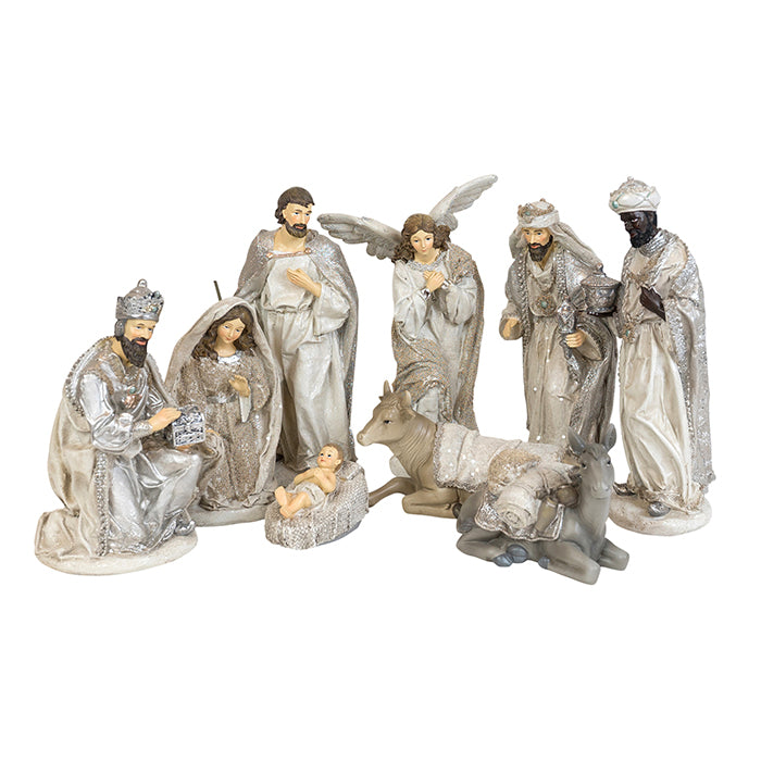 Silver White Nativity Set 9