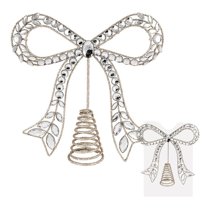 Metal Champagne Glitter Bow Tree Topper