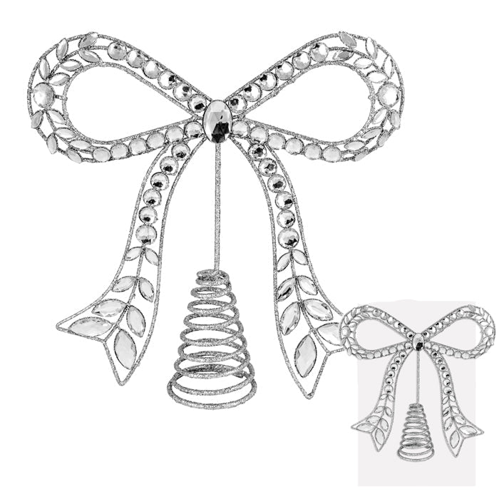 Metal Silver Glitter Bow Tree Topper