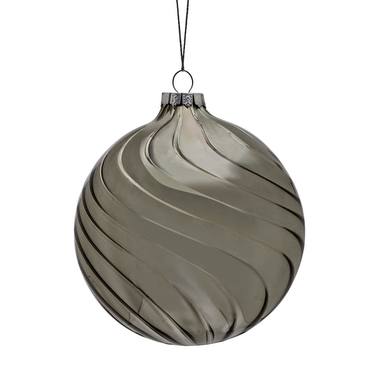 Metallic Silver Striped Glass Bauble 10cm