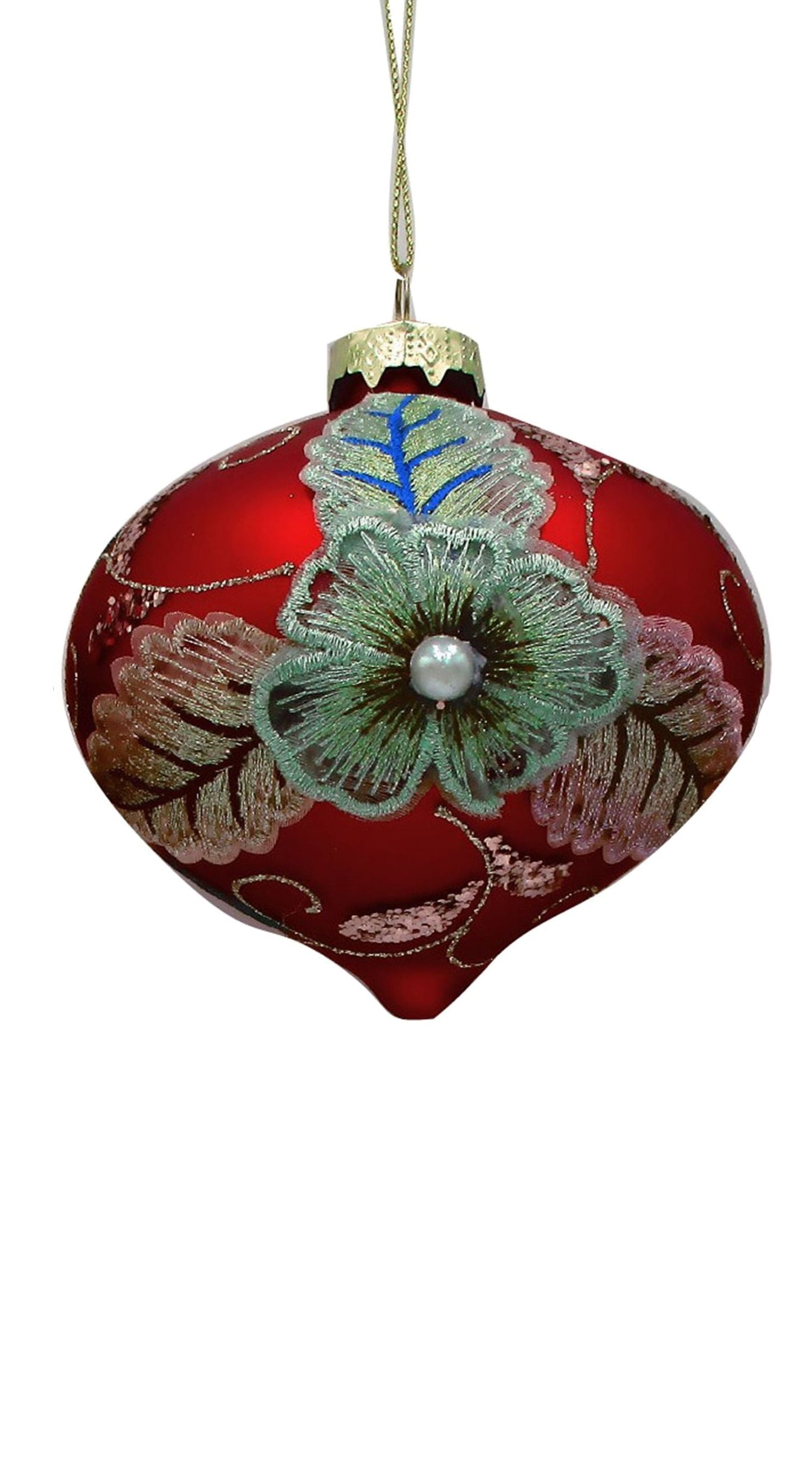 Glass Petal Floral Drop Red Blue Bauble
