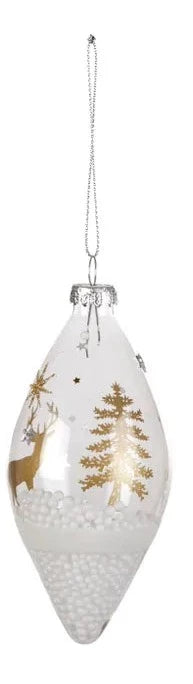 White/Gold Glass Long Drop  Reindeer