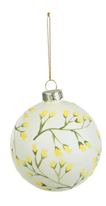 White Bauble Yellow Flowers 10cm