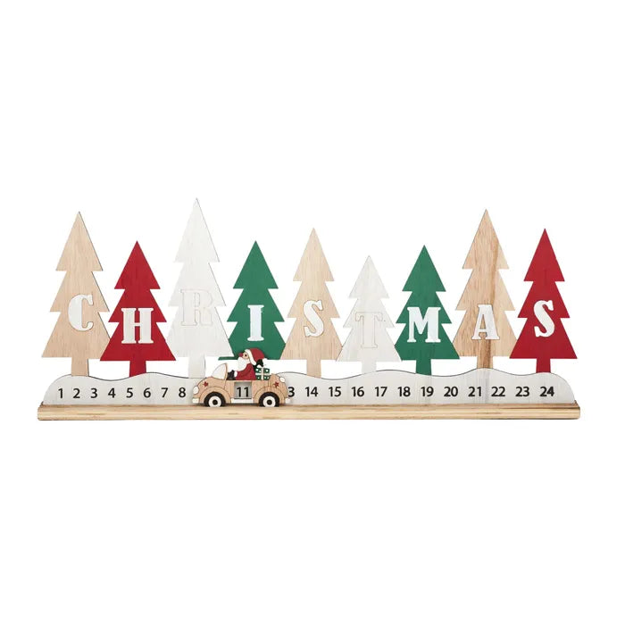 Christmas Calendar Wood 44 x 18cm Rd/Gn/wh