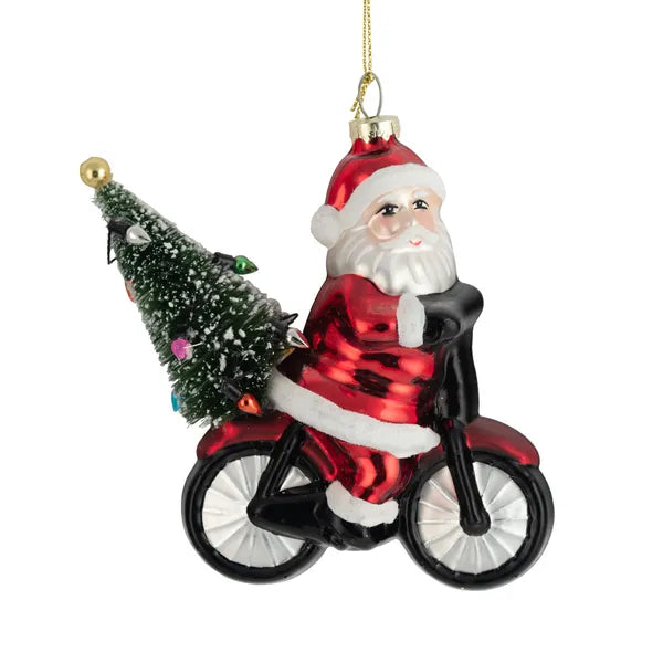 Glass Santa on Bike Ornament