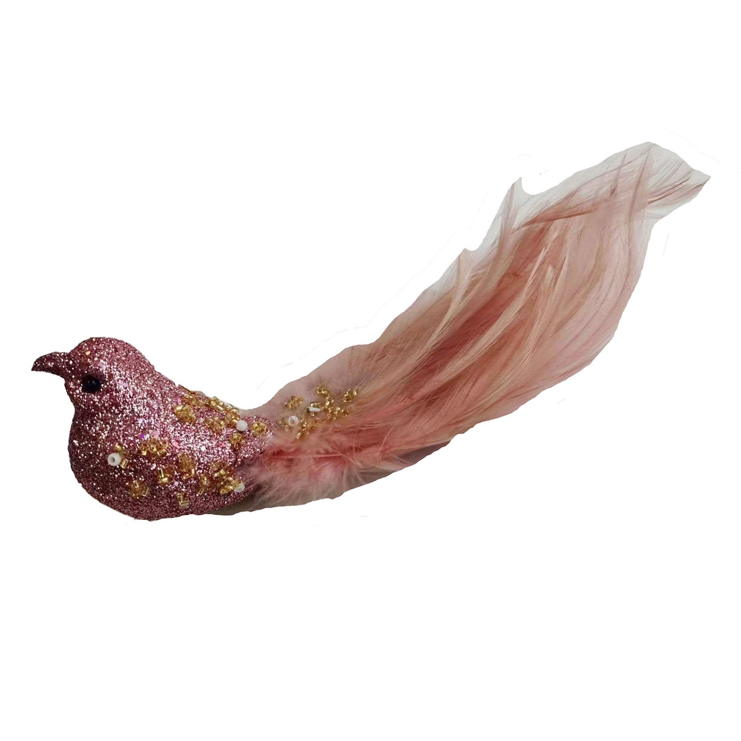 Clip on Bird Bugle Bead Pink