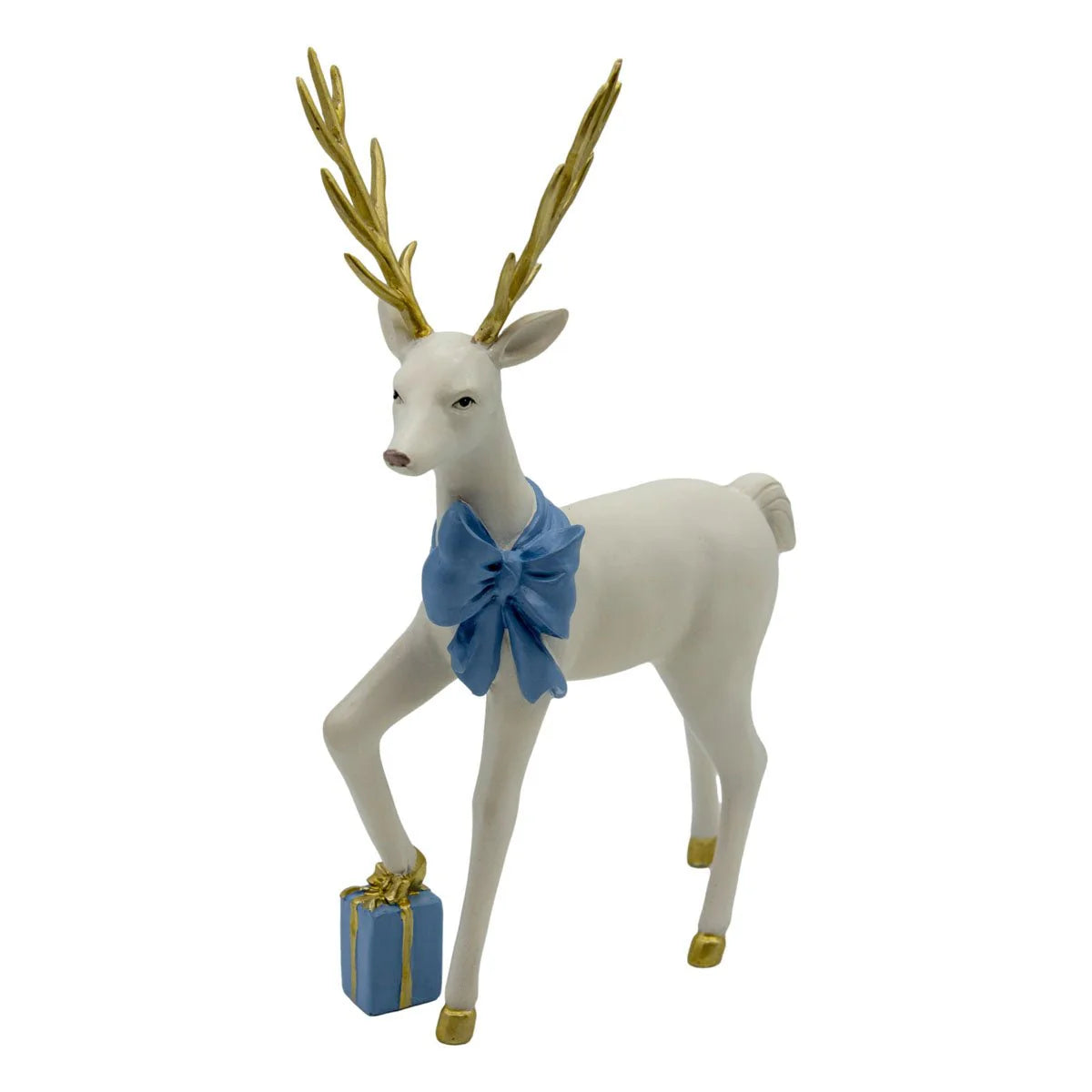 Standing White Reindeer Blue Bow