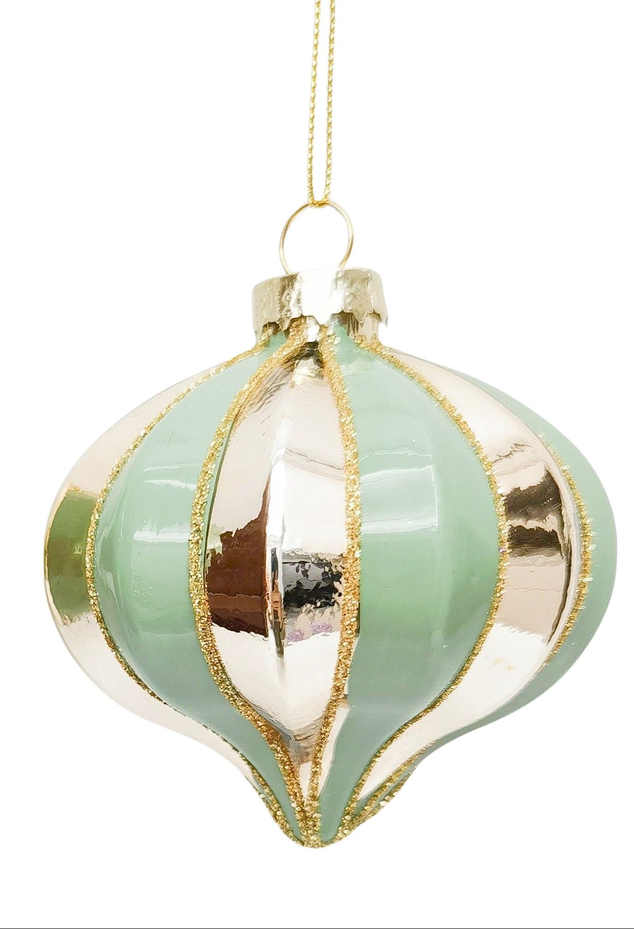 Stripe Glass Onion Bauble Sage