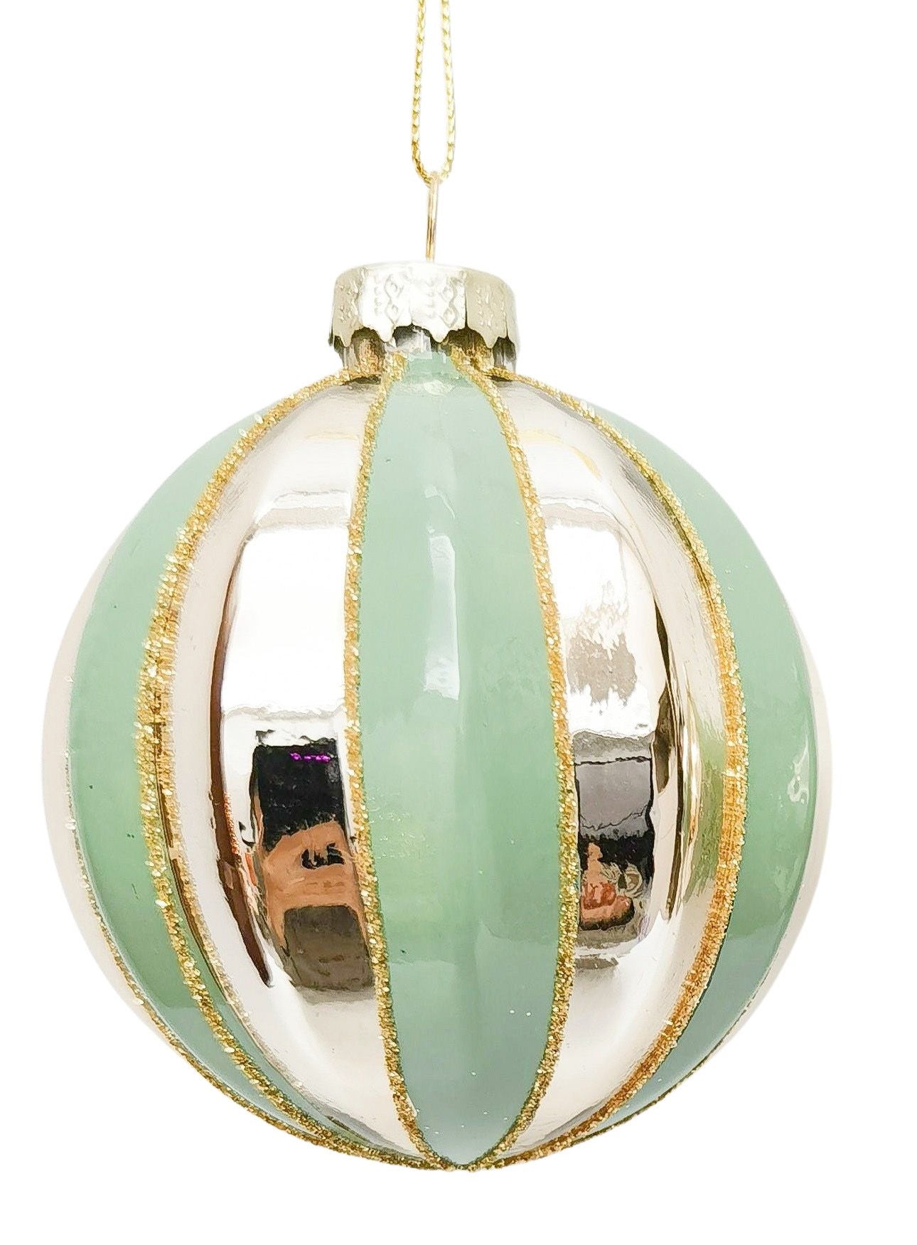 Stripe Glass Ball Bauble Sage