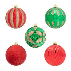 Red & Green Assorted Baubles 10 cm