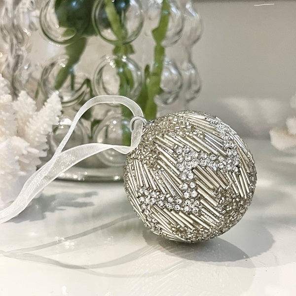 Lucia Beaded Ball 6 cm Silver