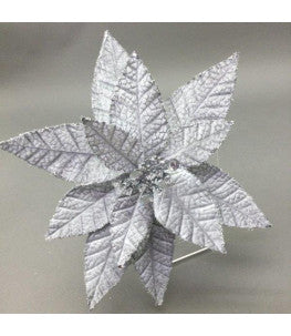 Silver Poinsettia Pick