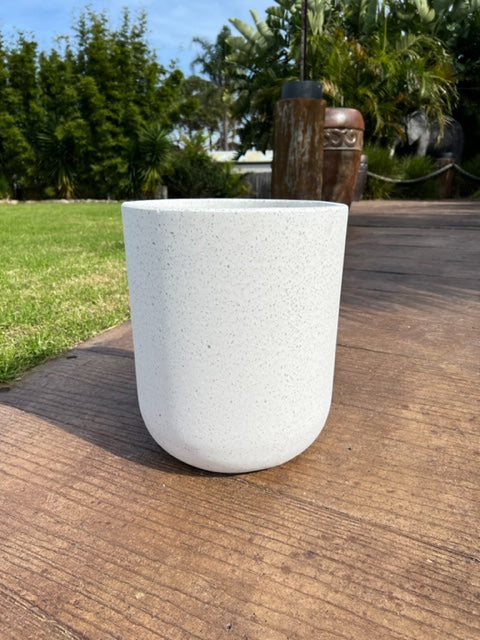 White Terrazzo Cylinder Pot Med