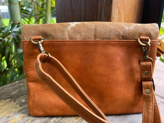 Sweden Jersey and Tan Leather Handbag