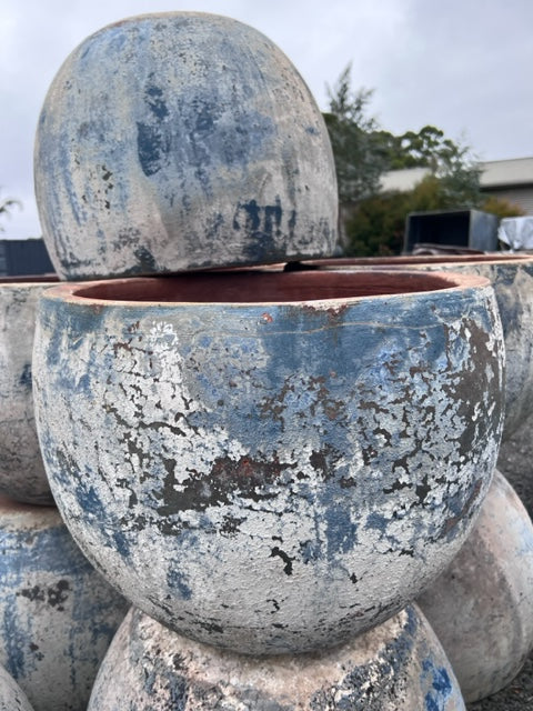 Ancient Blue Cut Ball Pot Large
