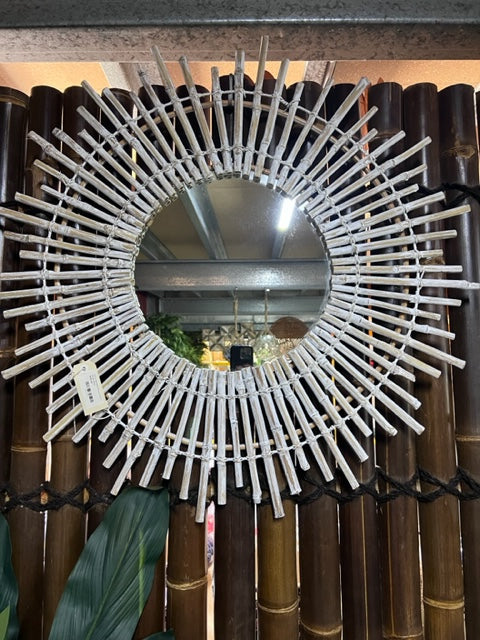 Mirror Bamboo Round 70cm White Wash