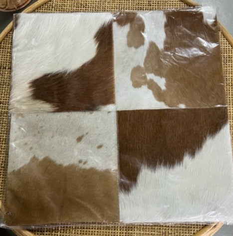 Tan/White Hide Cushion Covers Patchwork