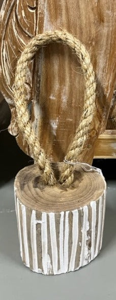 Timber Carved Doorstop White/Natural