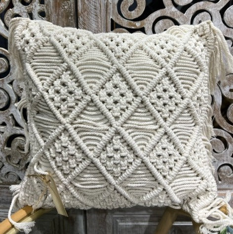 Macrame Cushion 40 x 40 White