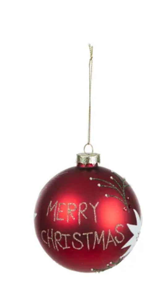 Merry Christmas 10cm Glass Red Bauble