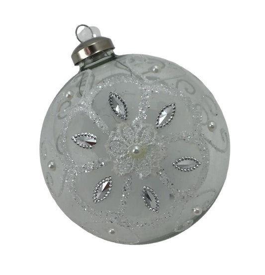White Silver Foral Ball Hanging Ornament