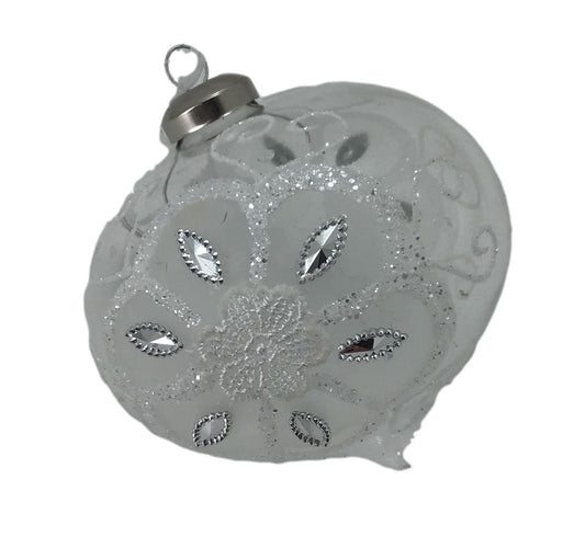 White Silver Floral Hang Drop Ornament
