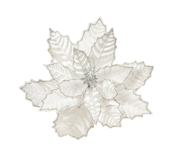 Crinkled White Poinsettia Clip on