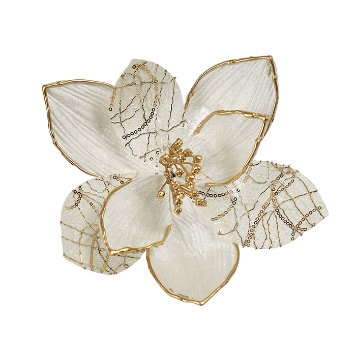 Poinsettia Cream Gold Edge Clip on