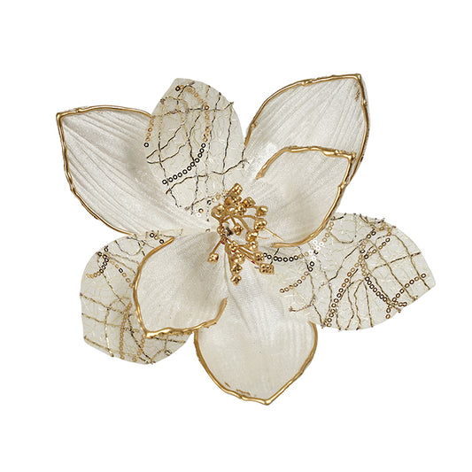 Poinsettia Cream Gold Edge Clip on