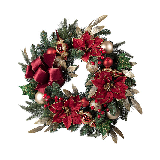 Red Gold Poinsettia Wreath